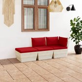 The Living Store Loungeset 3-delig - Pallet tuinmeubelset - 60x60x65cm - Rood kussen - Geïmpregneerd vurenhout