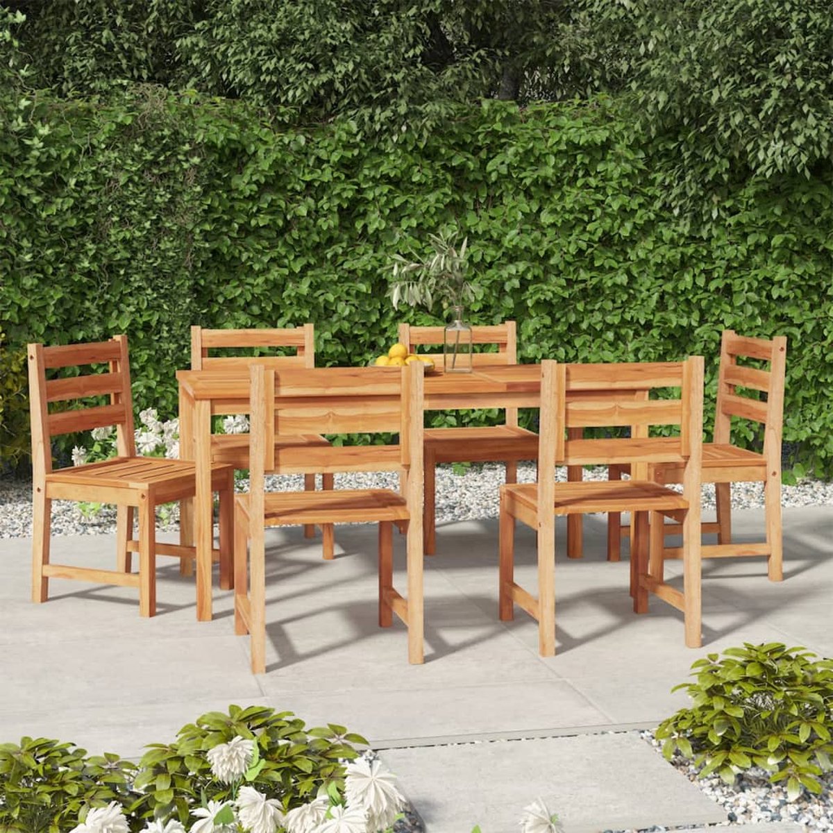 The Living Store 7-delige Tuinset massief teakhout - Tuinmeubles - Teak Hout - Eetkamerstoel - Buitentafels - Lounge Set