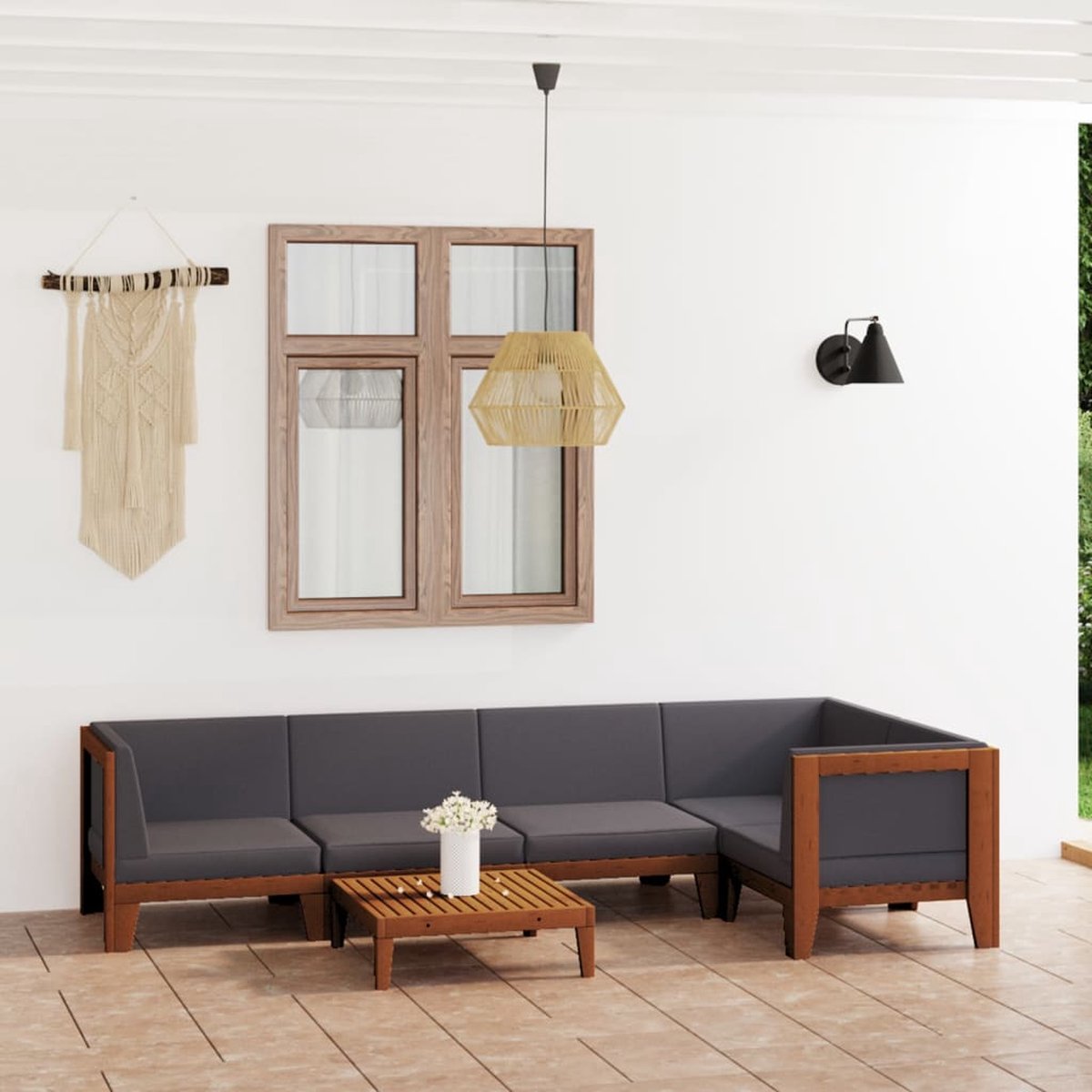 The Living Store 6-delige Loungeset met kussens massief acaciahout - Tuinstoel - Lounge Set - Buitendecor - Acacia Hout - Loungebank