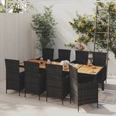 The Living Store Tuinset - Zwarte eethoek 250x100x75 cm - PE Rattan - Staal - Acaciahout