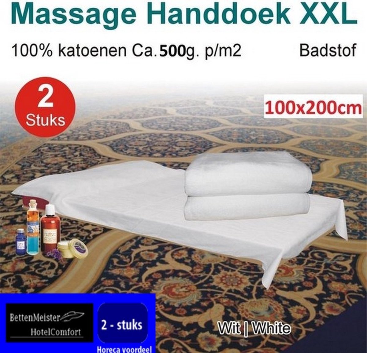 2 Pack Massage -/ Handdoeken | set van 2 Stuks | XXL 500g. p/m2 Wit 100x200cm