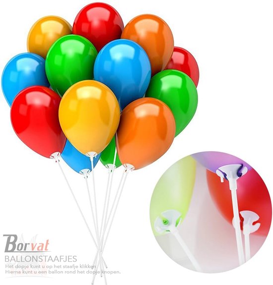 Borvat® - Ballonstaafjes - Ballon staafjes - wit - 10 stuks - Borvat®