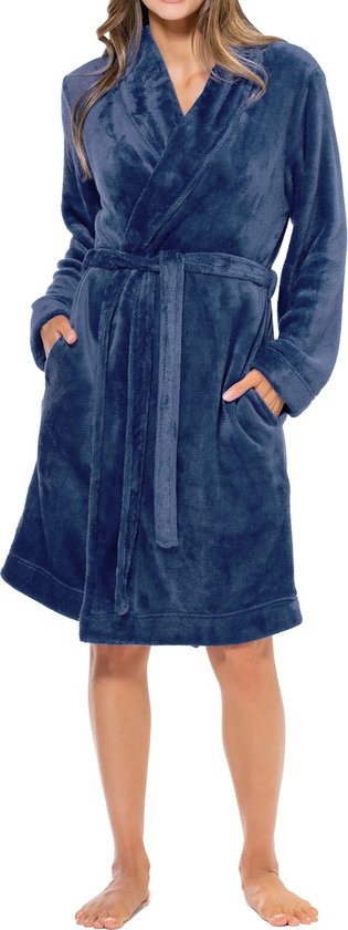 HL-tricot dames badjas fleece - Blauw - XL