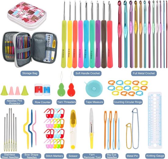 Haakhaken set 12 maten ergonomische handgreep aluminium naalden voor Haakhaken set 12 maten ergonomische handgreep aluminium naalden voor