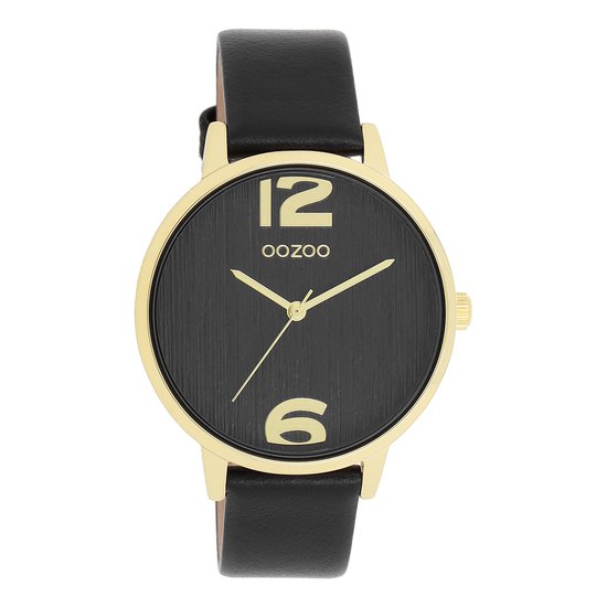 OOZOO Timepieces - Montre OOZOO dorée avec bracelet en cuir noir - C11239