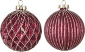 HAES DECO - Kerstballen Set van 2 - Formaat (2) Ø 8x8 cm - Kleur Rood - Materiaal Glas - Kerstversiering, Kerstdecoratie, Decoratie Hanger, Kerstboomversiering