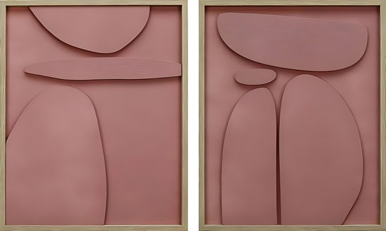 Ter Halle - Schilderij - 3D Art - Rode Abstracte Figuren - Tweeluik - 40x50cm