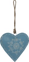 HAES DECO - Kersthanger Hart - Formaat 16x5x16 cm - Kleur Blauw - Materiaal Metaal - Kerstversiering, Kerstdecoratie, Decoratie Hanger, Kerstboomversiering