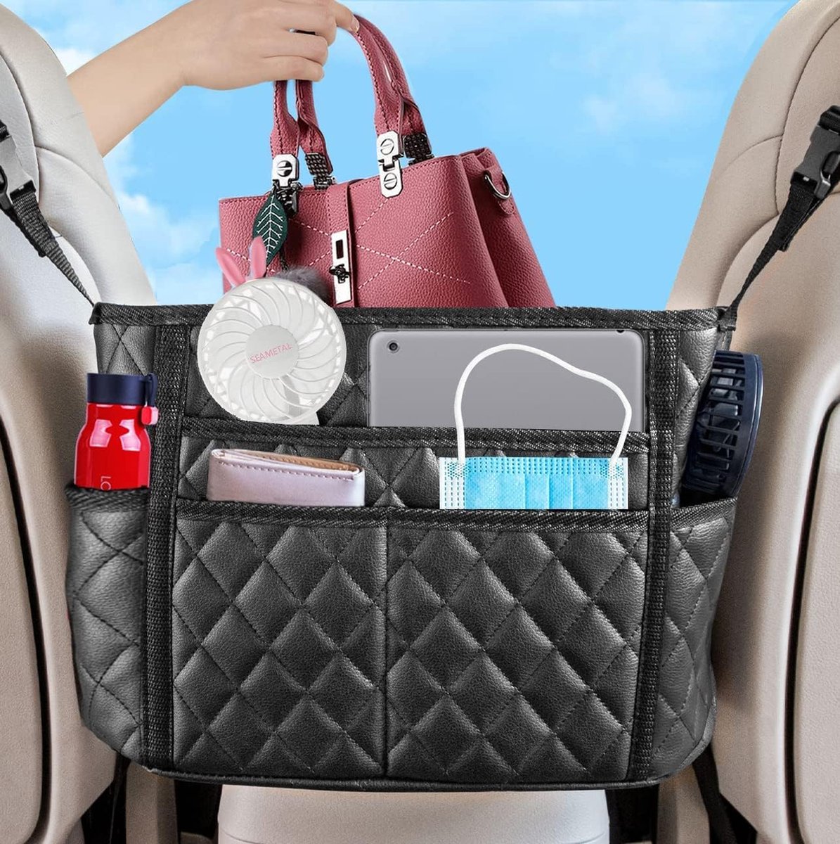 Support À Main Pour Sac À Main Dans La Voiture Entre Les Sièges,  Organisateur De Dossier De Siège De Voiture Avec 3 Poches, Accessoires De  Voiture De Grande Capacité