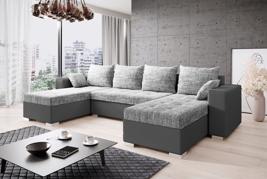 canapé d'angle Merze U - gris clair - avec espace de rangement et fonction couchage - sièges et lits