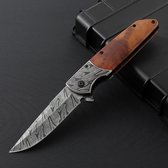 Zakmes - Damascus print - Survival - Outdoor Mes - Pocket Knife - Vlijmscherp - Houten handvat - Stoer - Hunting Knife - Kamperen - 21cm - Cadeau Tip