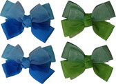 Jessidress® Mini Strikjes Haarclips Organza Haar Clips Kleine Strikjes - Blauw/Groen