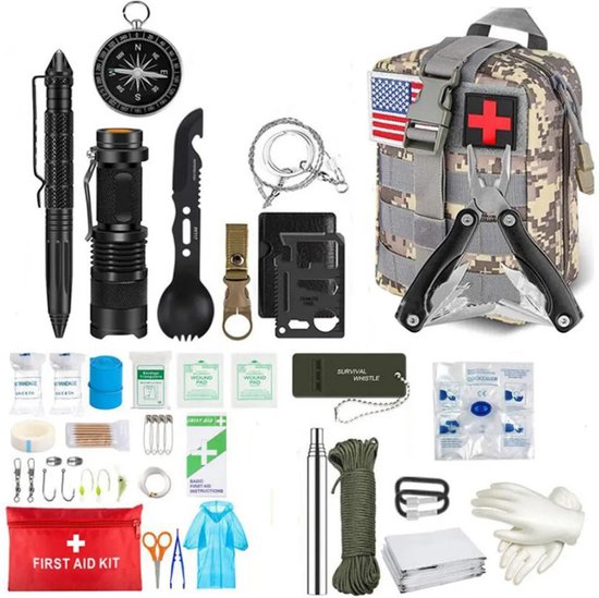 ResQKit Noodpakket - Survival Kit - Noodpakket voor Thuis - Camping Kit - Overlevingspakket - EHBO Kit - Camou - 45 verschillende items