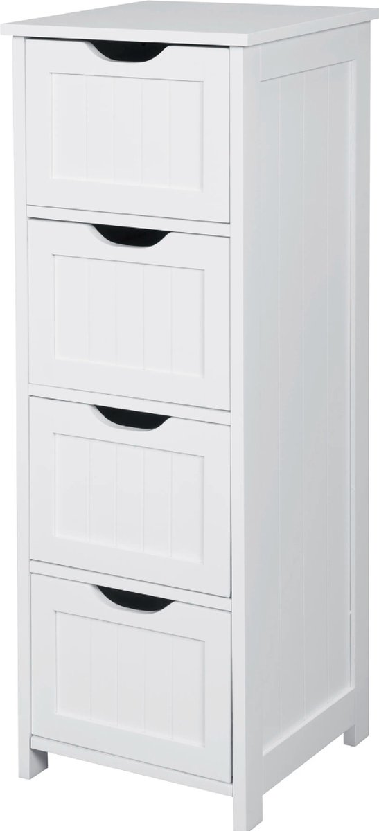 Badkamerkast Modern - Badkamerkasten Hoog 4 Lades - Kolomkast Badkamer 30 x 30 x 82 cm - Kolomkast Staand Wit