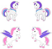 Joy|S - Zilveren oorbellen set - 2 paar - Eenhoorn oorbellen / Unicorn - Pony oorbellen