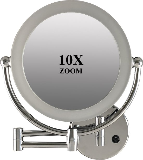 HIMRY 8.5 Inch Illuminated Wall Mirror Makeup Mirror, 10x Magnification, 21.5cm LED Makeup Mirror, Makeup, Shaving, Bathroom Mirror Foldable Adjustable, Chrome Plated Metal, KXD3132-10x HIMRY 8.5 Inch Illuminated Wall Mirror Makeup Mirror, 10x Magnification, 21.5cm LED Makeup Mirror, Makeup, Shaving, Bathroom Mirror Foldable Adjustable, Chrome Plated Metal, KXD3132-10x