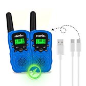 Set talkie-walkie pour Enfants - Rechargeable USB-C - Portée jusqu'à 5 km - Lampe de poche - Résistant aux chutes - Compact et léger - Blauw