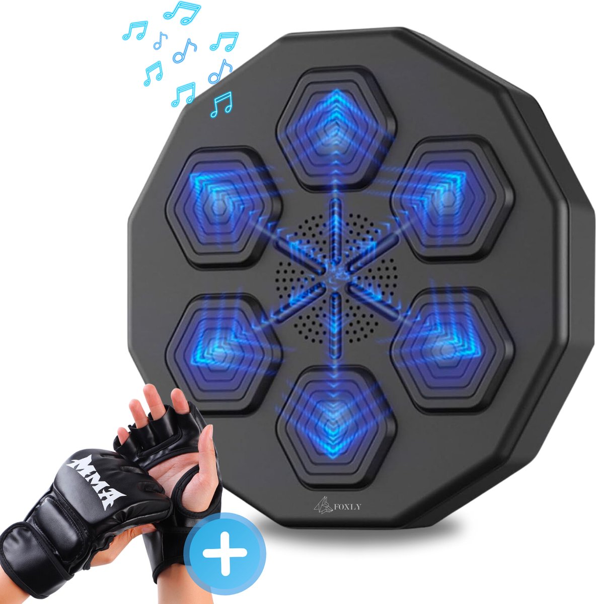 FOXLY® Boksmachine met Muziek & Bluetooth Inclusief Handschoenen - Bokszak - Boxing Machine - Muurbevestiging - Zwart