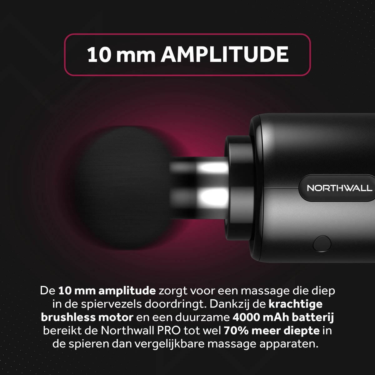 Afbeelding 2 van Northwall Massage Gun Professioneel PRO - Massage Pistool Inclusief Koffer en 5 Opzetstukken - Krachtig en Draadloos Sport en Relax Massage Apparaat