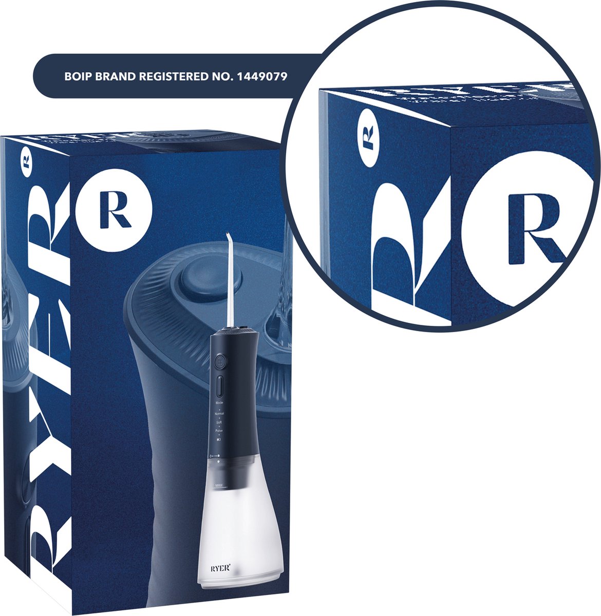 RYER Waterflosser - Draadloos - IPX7 - 320 ml Tank - 3 Standen (Normaal/Zacht/Pulse) - 4 360° Opzetstukken - 2-min Timer & Geheugenfuncties thumbnail 7