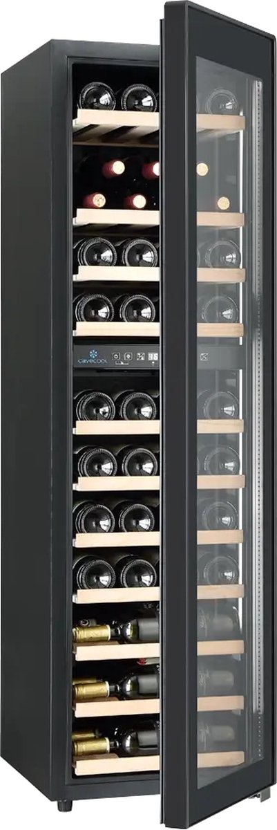 CaveCool Wijnkoelkast Cavecool Raw Quartz - 44 flessen - 2 temperatuurzones - zwart Black
