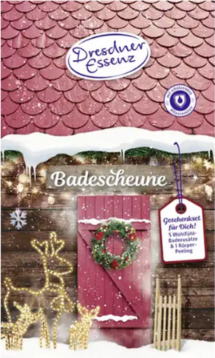 Goedkoopste Kerst Wellness & Beauty Geschenkset | Bad Schuur - Set van 6 | Dresdner Essenz 5x Bubbelbad - 1x Douchepeeling - Handcrème | Kerstcadeau Beauty - Cadeauverpakking - Kerstgeschenk Verzorgingsproducten