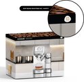Verpakking van een COOK espressomachine met afbeelding van koffiebonen en de machine.
