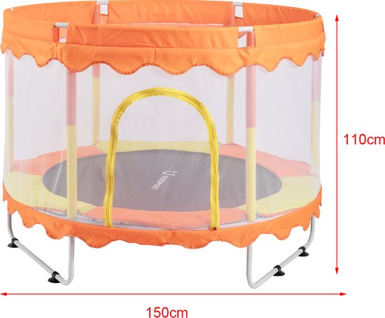 FOXSPORT Kinder Trampoline - Trampoline met Elastieken - Outdoor - Buitenspeelgoed - Trampoline met veiligheidsnet - 110 cm Veiligheidsnet - 150 cm