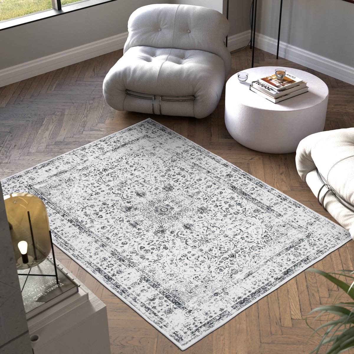 tectake® Vintage design tapijt - Dalia - Laagpolig vloerkleed voor woonkamer, kinderkamer, slaapkamer of hal - Wasbaar - Div. afmetingen - 160x230cm - grijs