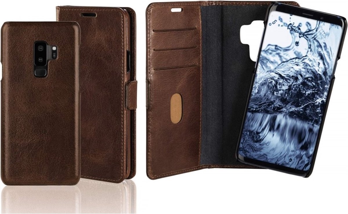 Echt leren 2-in-1 boekje + hoes bruin voor Samsung Galaxy S9+
