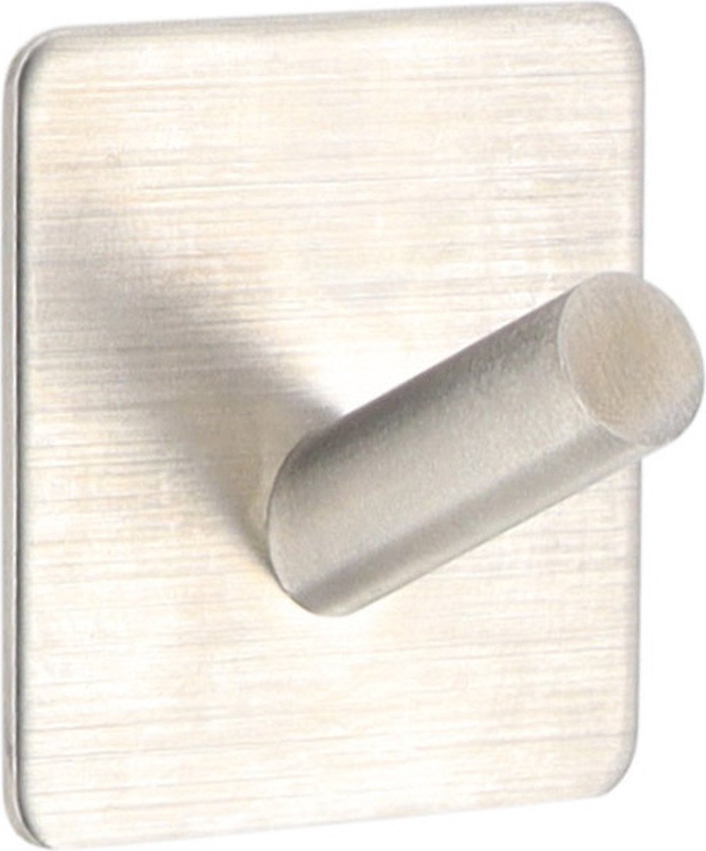 Tendance Plakhaakje vierkant - 1x stuks - 5 x 3 x 5 cm - Zelfklevende ophang haakjes - Metaal - zilver - keuken/badkamer haken