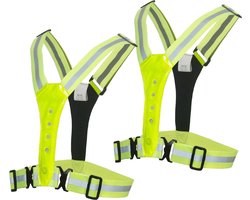 Benson Veiligheidshesje - 2x - met Led en Reflectie - Geel - X-vormig - One-Size - Veiligheidsvest