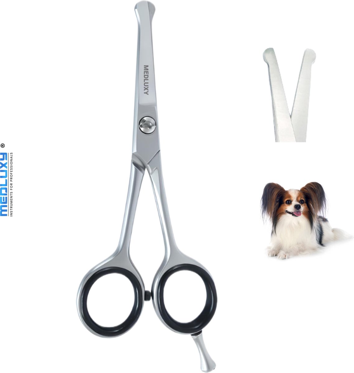 Medluxy Pet - Poten en Snoetschaartje - Recht - Afgeronde Stompe Punt - 11,5 cm - Rechtshandig - PS0611 (trimschaar, vachtschaar, schaar voor dieren, hond schaar)