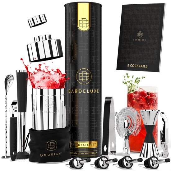 Cocktail Set van BarDeluxe® - 12-Delig - Cocktail Shaker Set (750ml) - Luxe Cadeauverpakking - Inclusief Nederlandstalig Receptenboek