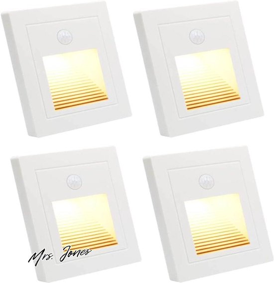 8x 1,5W LED Trapverlichting met bewegingssensor, LED Wandinbouwverlichting warmwit 3000K 110LM, LED Wandlamp Wandkandelaars 230V muurverlichting voor 60 mm ronde, 86 mm vierkante inbouwdoos, Wit