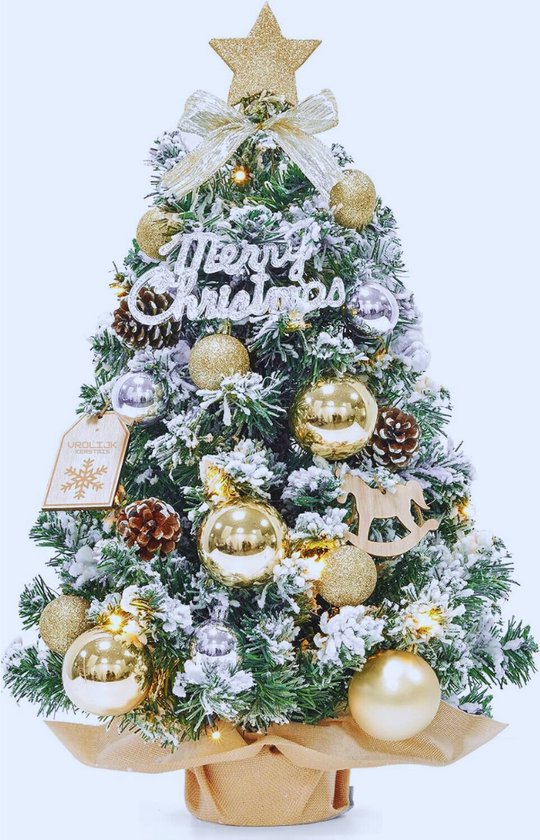 Mini Sapin De Noël 60 Cm Avec LED- Siècle des Lumières Et Décoration Champagne Or - Artificiel - Compact Pour Décoration De Table