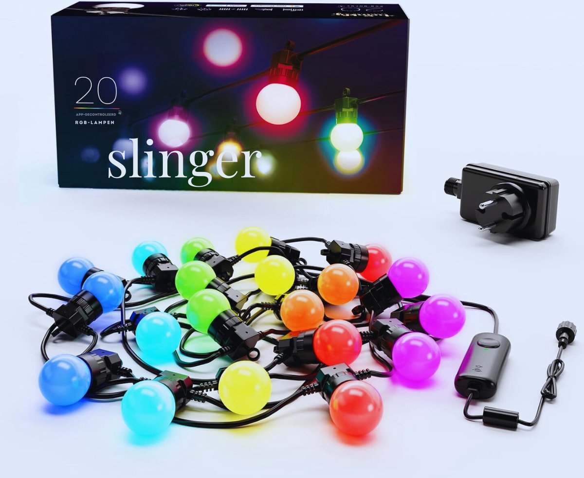 20 LED RGB Buitenlichtslinger - Multicolor Lichtsnoer 10M Met Alexa & Google Home Integratie - IP44 - Bediend Via App - Zwarte Kabel