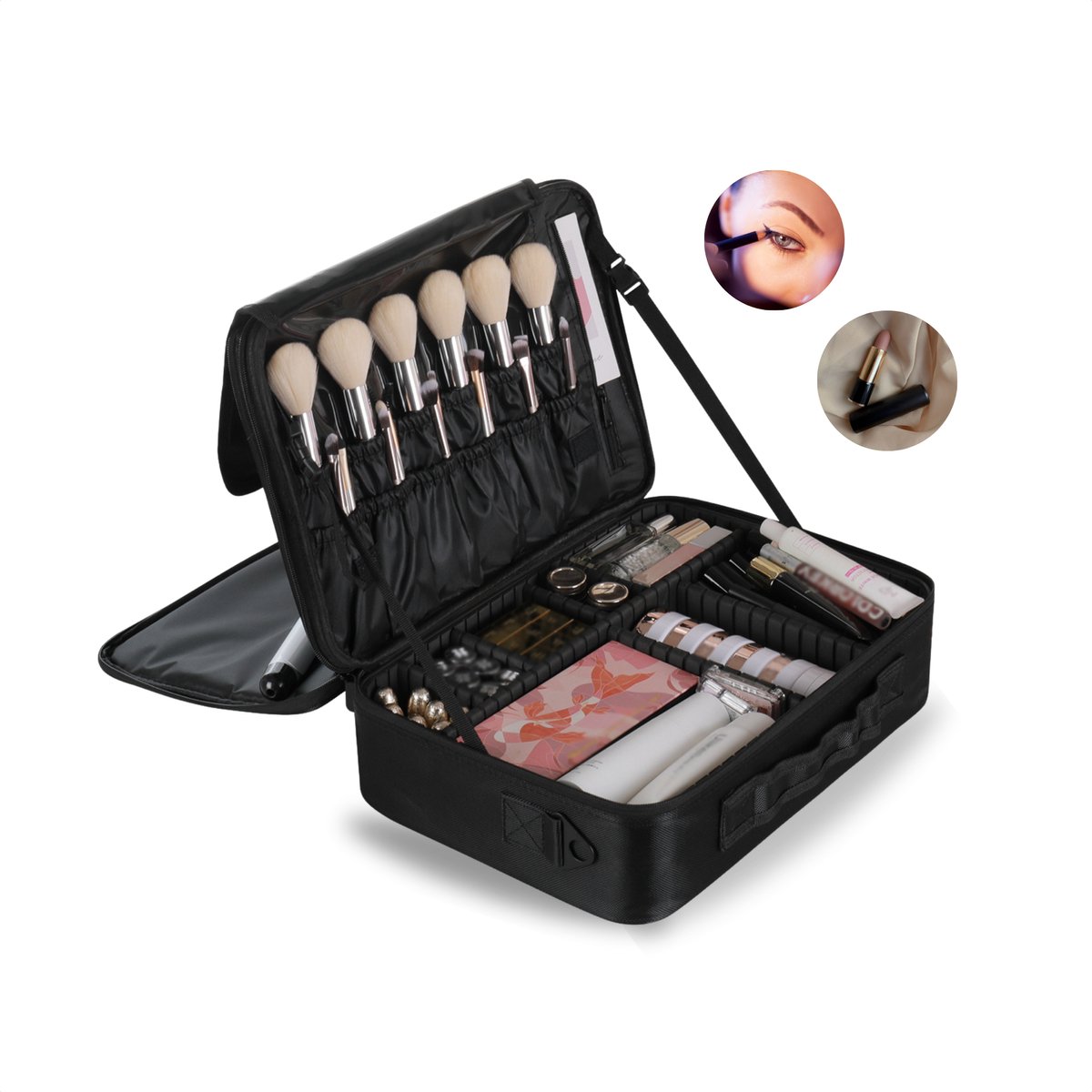 Luxe Make up Tas XL – Beautycase met Verstelbare Vakken - Handzaam Formaat - Ideaal voor Reizen - Zwart