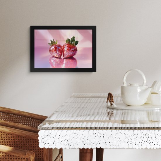 Fotolijst inclusief poster - Posterlijst 30x20 cm - Posters - Disco - Fruit - Glitter - Strawberry - Foto in lijst - Keuken decoratie muur - Wanddecoratie accessoires - Muurdecoratie - Schilderijen
