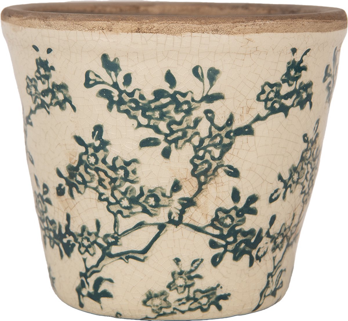 Clayre & Eef Bloempot Ø 12x11 cm Beige Keramiek Bloemen