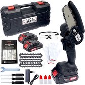 LotaHome - Mini Kettingzaag - Elektrische Kettingzaag met 2 Accu's - 48V - Snoeizaag - Tuinieren - Krachtige Kettingzaag - Handkettingzaag - Elektrische Snoeischaar - Met Extra Accu, 3x Ketting, Handschoenen, Bril en Opbergkoffer - Zwart - Cadeau
