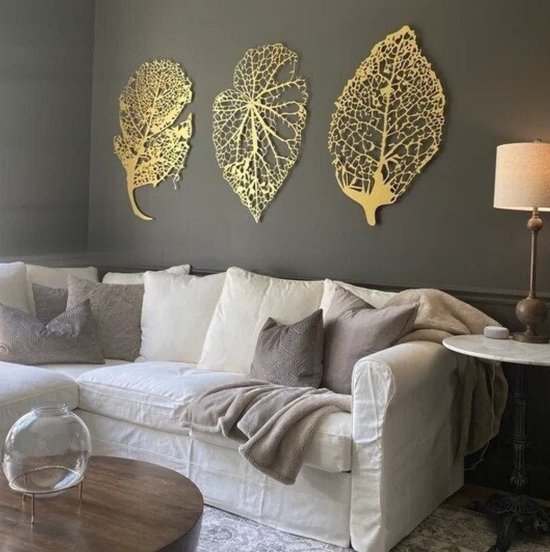 Décoration murale- Décoration murale-Feuille-Décoration murale en métal- Set de 3-Facile à accrocher