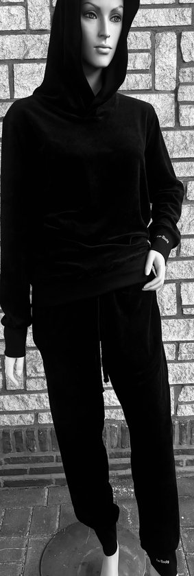Zwarte dames joggingpak- hoodie- huispak- velours- zacht- L- La