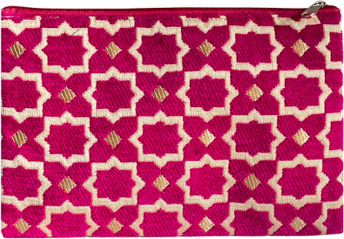 Luxe Handgemaakte Make-uptas met Zellig Motief - Marokkaanse Etui voor Reizen en Dagelijks Gebruik - Roze