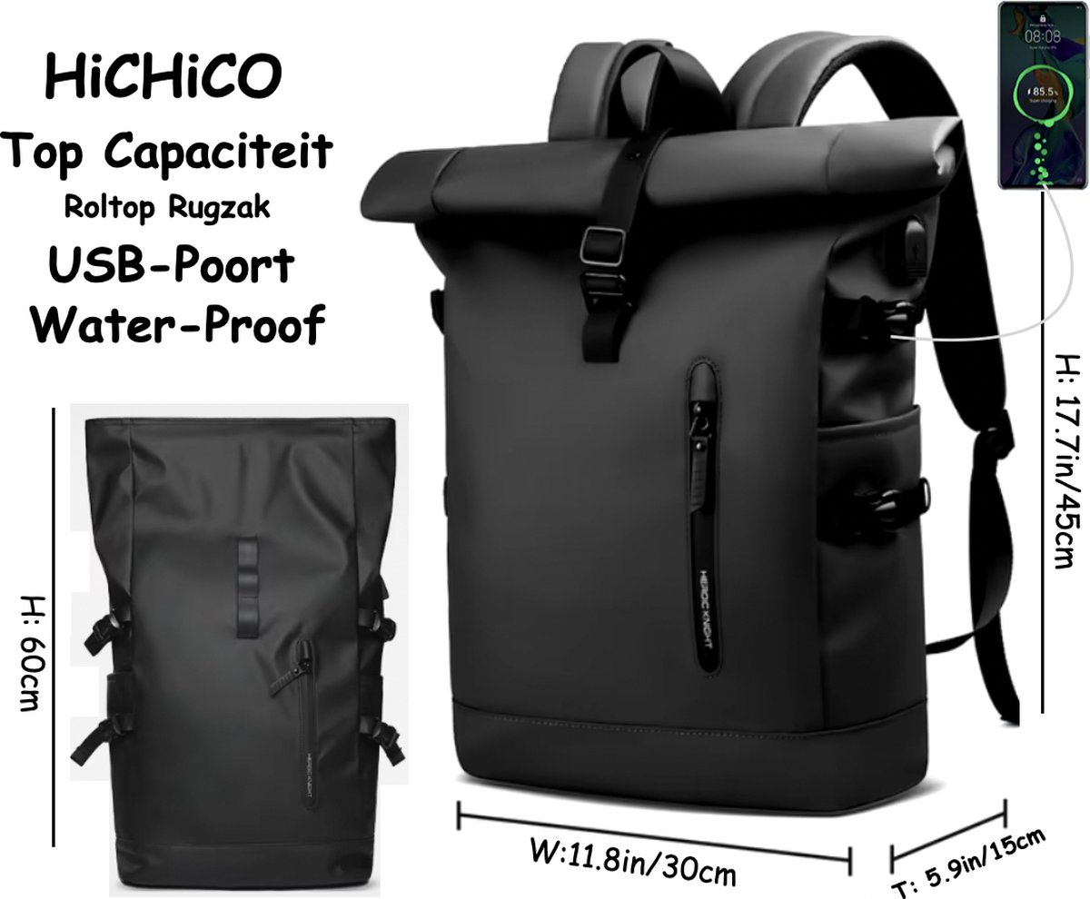 Rolltop Rugzak - Reistassen Uitbreidbaar Usb Opladen Grote Capaciteit - Waterdichte Rugzak - Rugtas - Werktas - fietstas - laptop Rugtas - Backpack Rugzak - Wandelen Rugzak Fietsen Tas Met Usb-Poort