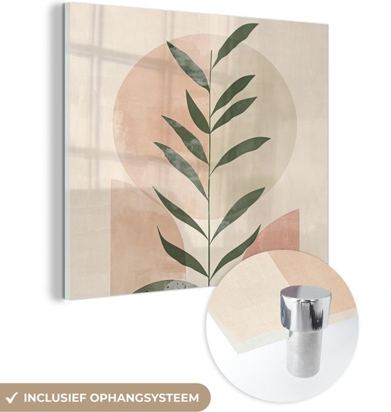 MuchoWow® Glasschilderij 20x20 cm - Schilderij acrylglas - Modern - Roze - Groen - Natuur - Aesthetic - Foto op glas - Muurdecoratie woonkamer - Wanddecoratie slaapkamer - Schilderijen