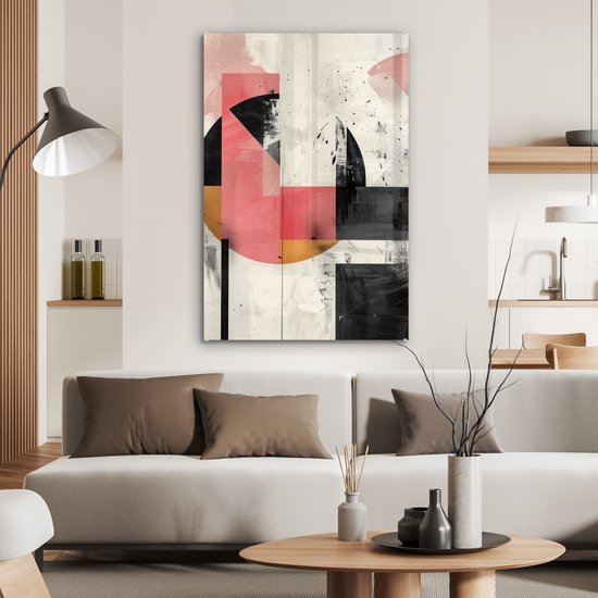 MuchoWow® Tableau sur verre 60x90 cm - Tableau sur verre acrylique - Rose - Abstrait - Esthétique - Moderne - Formes - Photo sur verre - Décoration murale salon - Décoration murale chambre - Peintures