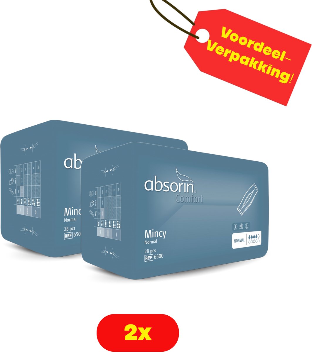 Goedkoopste 2X Absorin Mincy Normal inlegverband (man) - 2X 28 stuks Voordeelverpakking!