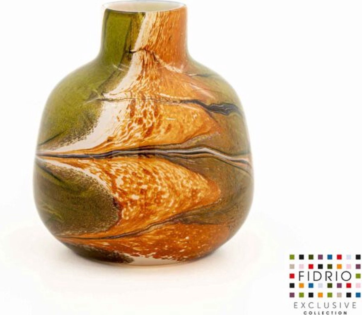 Fidrio Glas Fidrio - Indian Summer vaas - model Turin - hoogte 15 cm Groen - Beige - Bruin