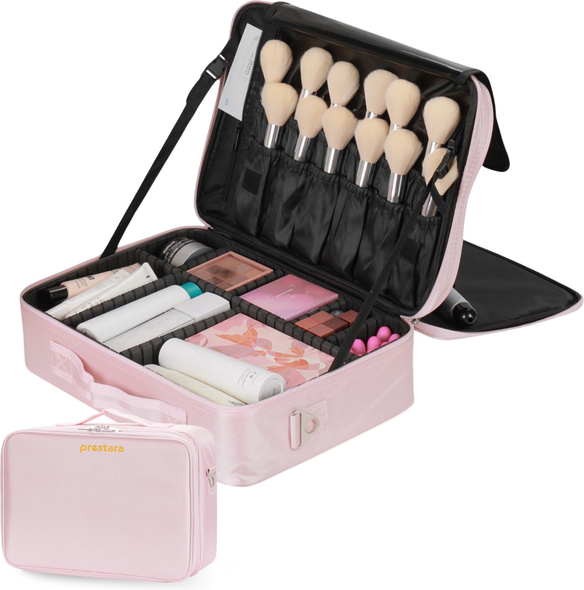 Goedkoopste Prestara - Roze make-up koffer - zonder spiegel - ruim & georganiseerd - maat L